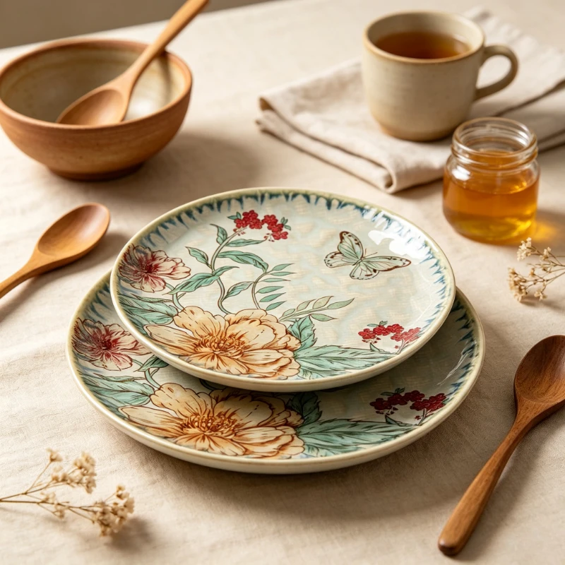Assiette vintage fleurs et papillon